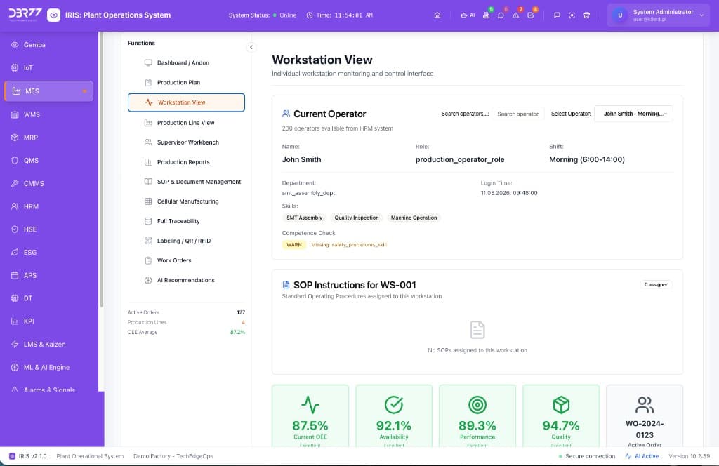 Operator app workstation view on tablet and phone