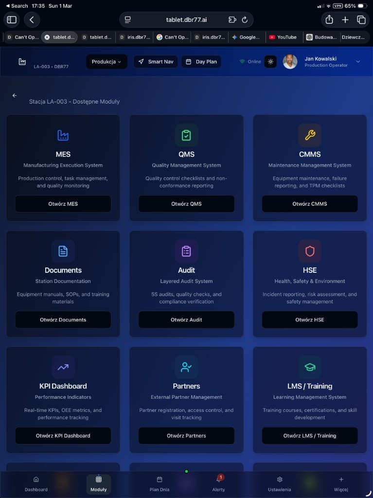 Tablet: modules & navigation